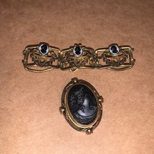 Vintage Black Coro cameo brooch & bracelet
